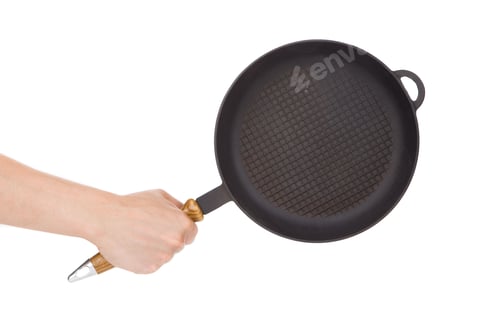 Hand Holding Modern Black Frying Pan