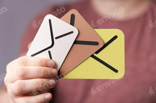 Preview: Hologram of 3D rendered mail signs with a person behind