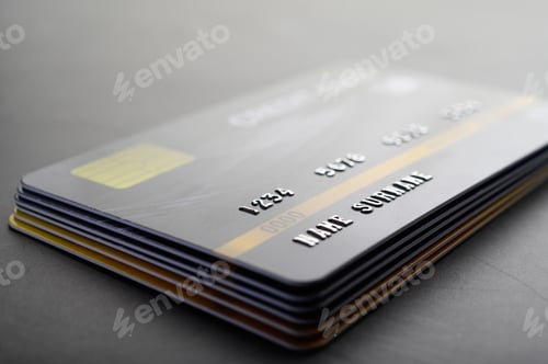 Preview: Credit cards that are stacked neatly together,selective focus