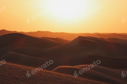 Preview: Desert golden hour. Sunset behind the sand dunes.