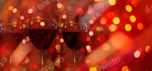 Preview: Red Wine Glasses Against Festive Holiday Lights