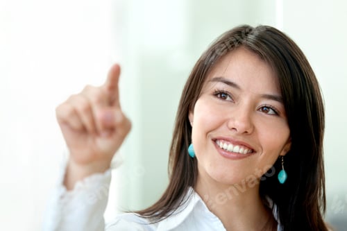 Preview: Business Woman Touching The Screen With Her Finger In An Office