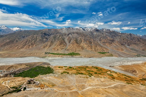 Preview: Aerial view of Spiti valley and Key gompa in Himalayas