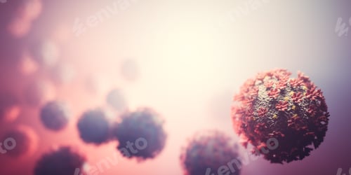 Preview: Microscopic rendering of virus with red spikes