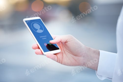 Preview: Hand, smartphone and unknown call in city for woman from stranger, client or customer on network. B