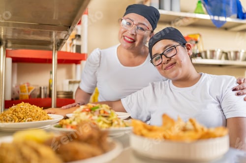 Preview: Kitchen team work satisfied after work in a restaurant