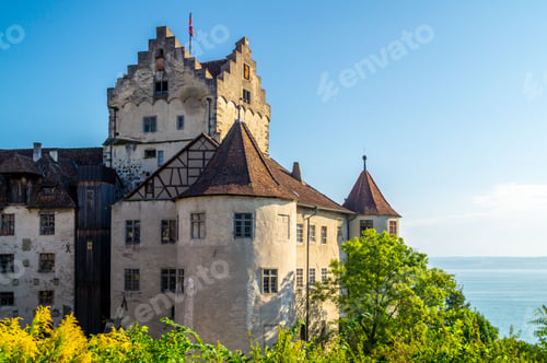 Preview: Old Castle of Meersburg surrounded by green trees. Germany.