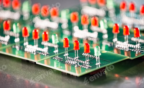 Preview: Close-up of a panel with red and green light bulbs