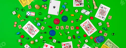 Preview: Board game pieces on green background - game night theme web banner