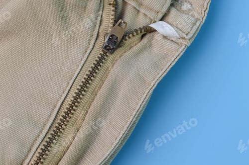 Preview: Close up view of zipper on pant. Clothes accessory