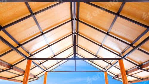 Preview: Ceiling wood PVC plastic composite panels with metal roof beam structure of vintage house