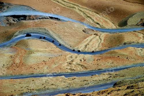 Preview: Top view of a serpentine road near Lamayuru, Ladakh.