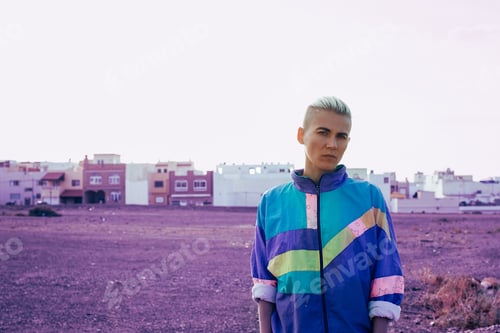 Preview: Girl with short hair urban style minimal creative art