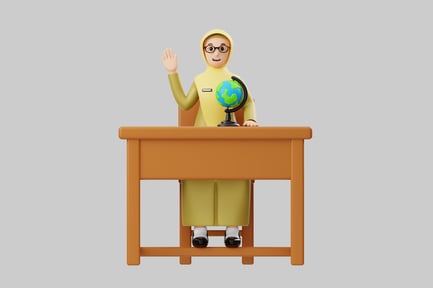 Preview: Cartoon teacher with globe on desk