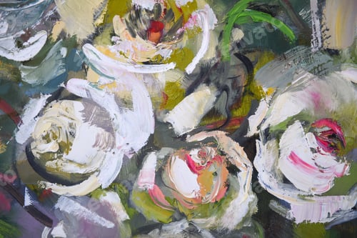 Preview: Close up detail of brushstrokes in acrylic and oil paint on an artist's palette.