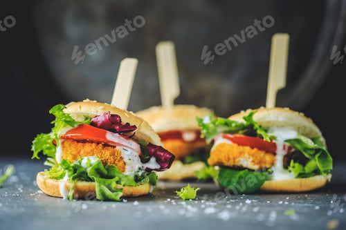 Preview: Three Delicious Fish Burgers with Fresh Salad