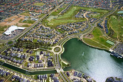 Preview: Suburban Development Aerial View with Lake and Golf