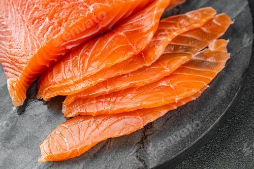 Preview: salmon fish raw fresh seafood fresh tasty food dish gourmet food background on the table rustic food