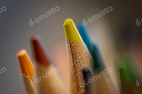 Preview: Selective focus shot of sharp colored pencils