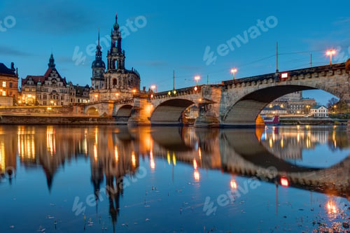Preview: Hofkirche and bridge in Dresden at dawn