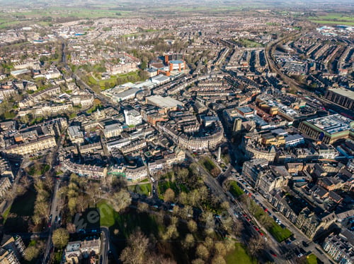 Preview: Aerial panoramic skyline view of the Victorian architecture of Harrogate Town centre