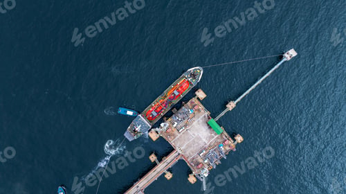 Preview: Aerial view LPG gas tanker ship on deep blue sea, Global business freight shipping import export