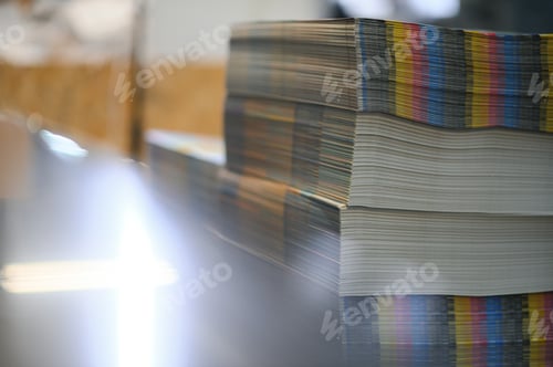 Preview: paper pile in a finishing, folder station in an offset printer