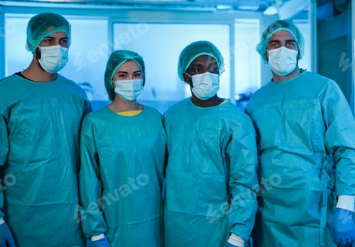 Preview: Portrait of multiracial medical working peoples inside hospital laboratory