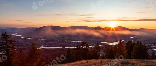 Preview: Sunrise over Kamloops, BC, Canada. Sunny Cloudy Morning