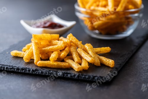 Preview: French fries. Salted snack. Potato chips.
