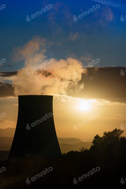 Preview: Sunset on the cooling chimney of the boraciferous blowers