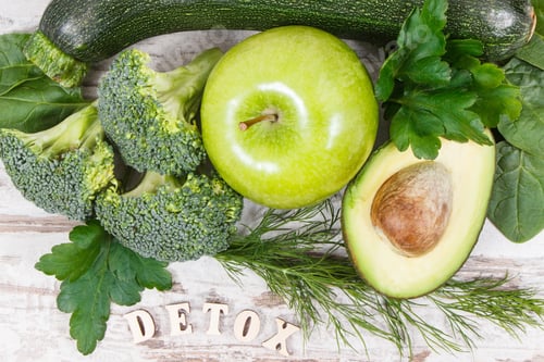 Preview: Inscription detox with fruits and vegetables containing natural minerals, vitamins and fiber