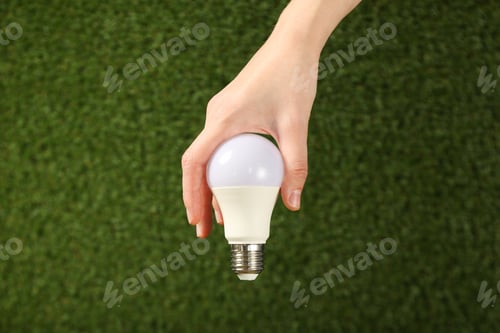 Preview: A light bulb in a hand on a background of grass