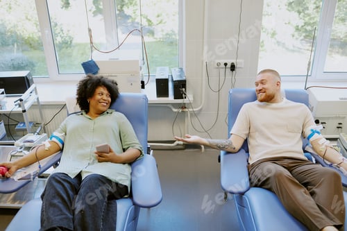 Preview: Donating Blood Together in Medical Facility
