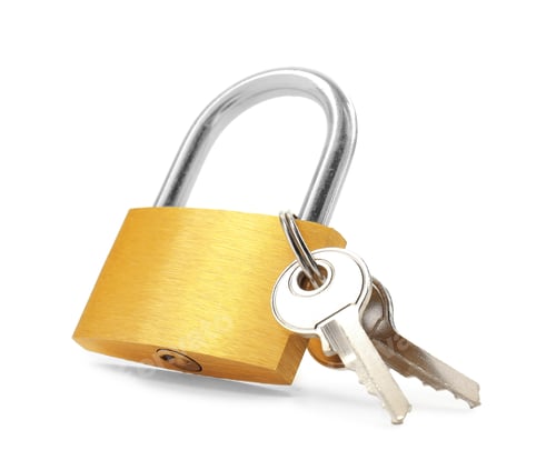 Preview: Steel padlock and keys isolated on white
