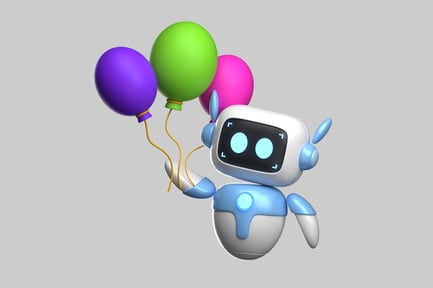 Preview: 3D AI Robot Holding Birthday Balloons