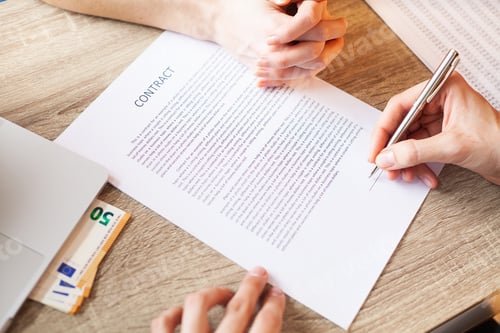 Visualização: Businessman giving money while making deal to agreement a real estate contract