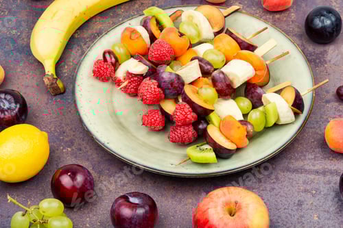 Preview: Delicious Fruit Skewers with Banana, Berries, and Plums