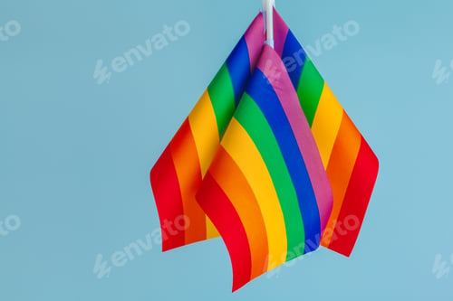 Preview: homosexual concept - close up of rainbow flags