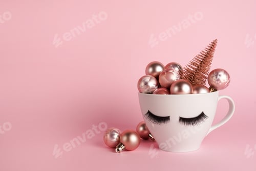 Preview: Holiday Ornament Unicorn Mug on Pink Background