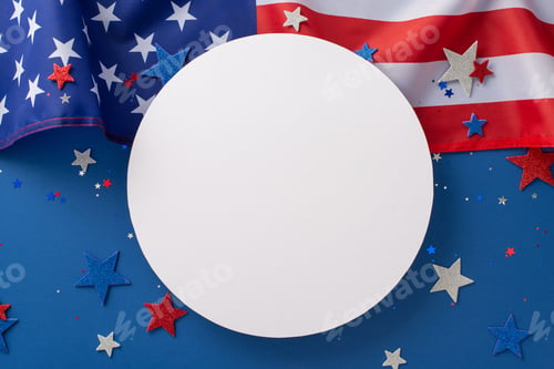 Preview: Independence Day of America concept. Top view photo of empty circle surrounded
