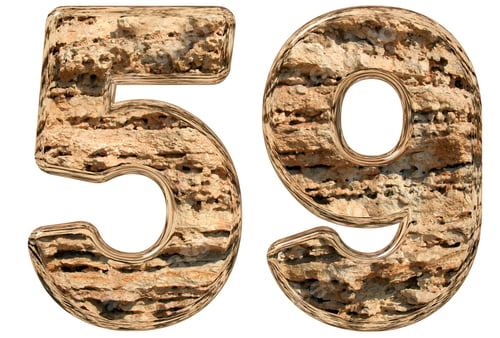 Preview: Numeral 59, fifty nine, isolated on white, natural limestone