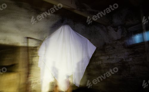 Preview: scary ghost in foggy night Halloween background