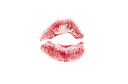 Preview: female beautiful red lips print. Isolating the imprint of lips on a white background. woman's pink