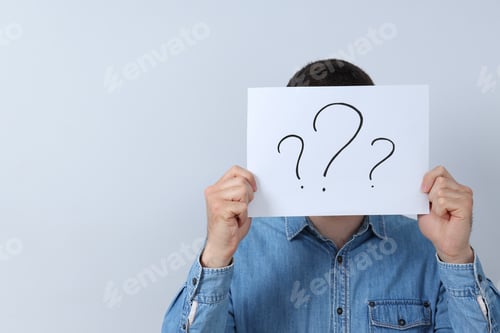 Preview: Man with paper in hands on white background, space for text