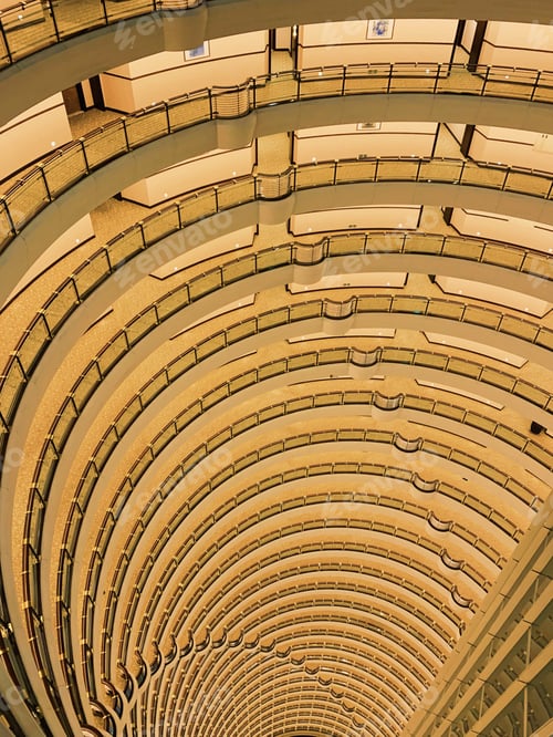 Preview: High angle shot of beautiful architecture of Grand Hyatt Shanghai luxury hotel interior