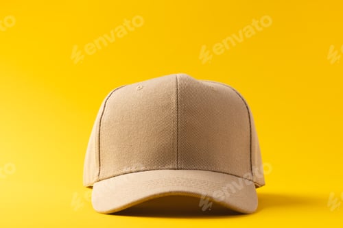 Preview: Cream baseball cap and copy space on yellow background