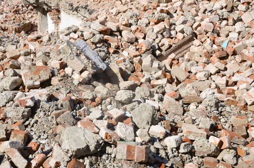 Preview: Pile of bricks and fragments of concrete from destroyed building