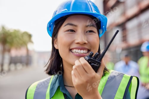 Preview: Chinese construction worker using walkie talkie at work