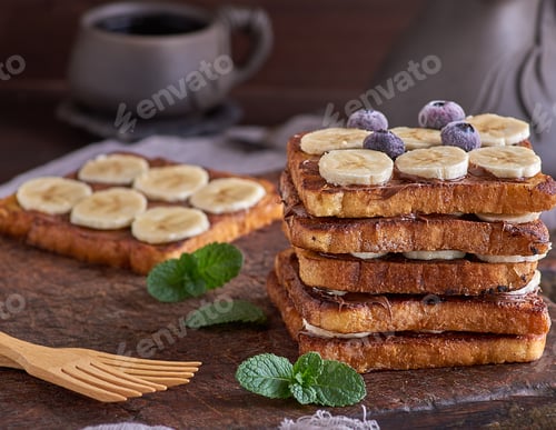 Preview: French toast on a brown wooden board